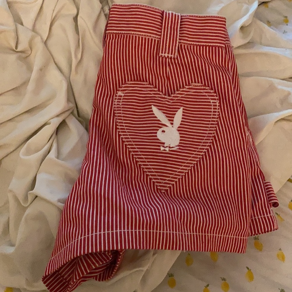 Playboy red striped shorts with heart pockets